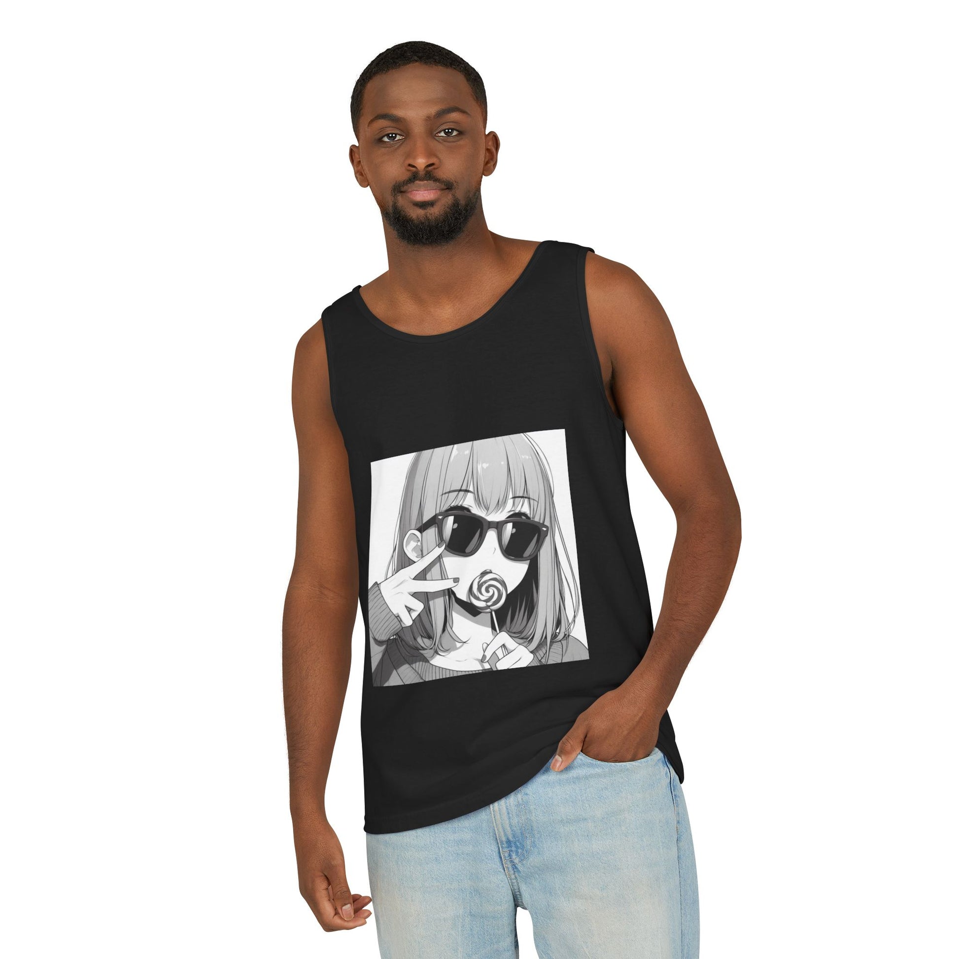 Chic Graphic Tank Top, Summer Style Tee, Casual Wear, Anime Lover Gift, Trendy Beachwear, Relaxed Fit Top