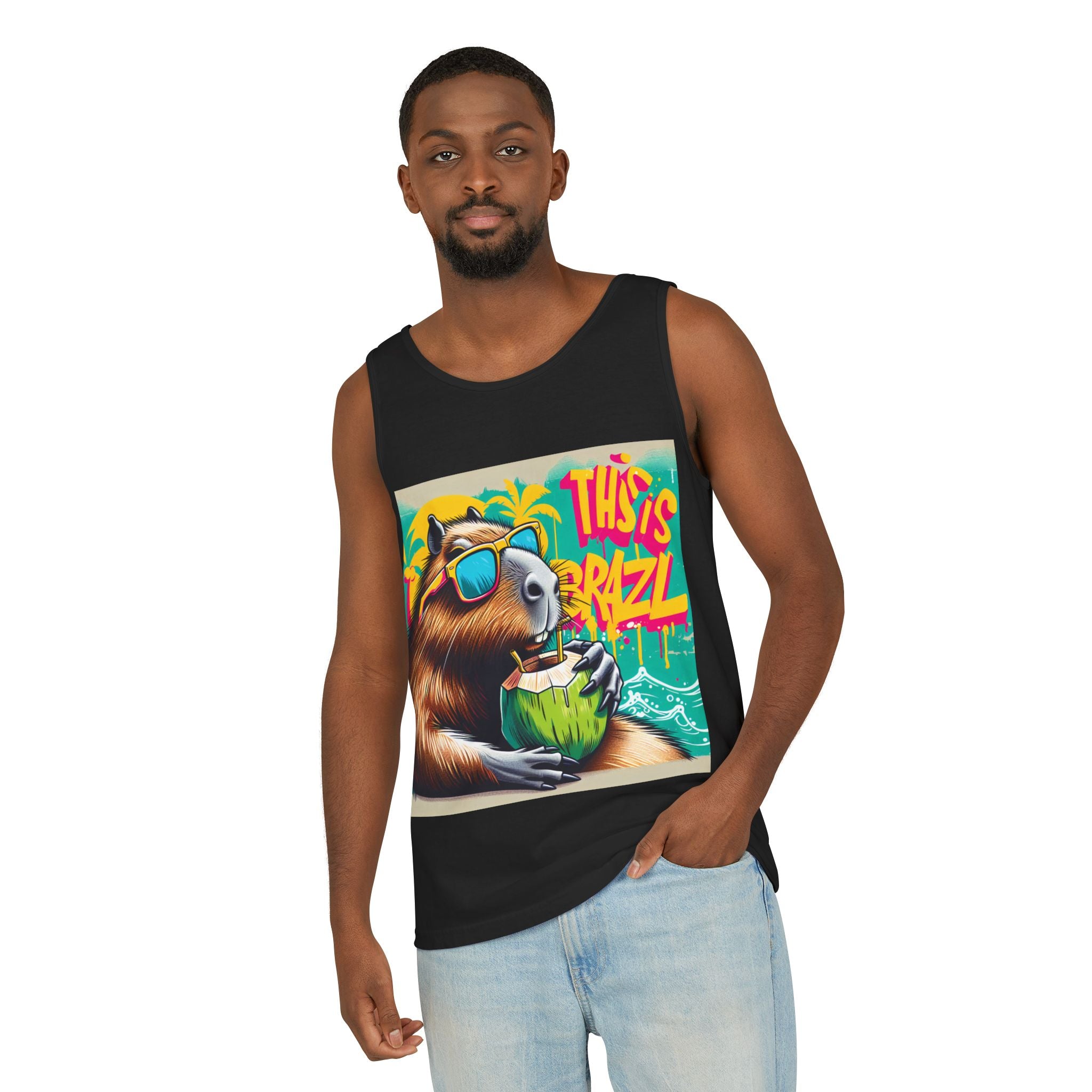 Chill Vibe CapybaraTank Top with Fun Bear Design, Summer Shirt, Beachwear, Vacation Essential, Gift for Him/Her