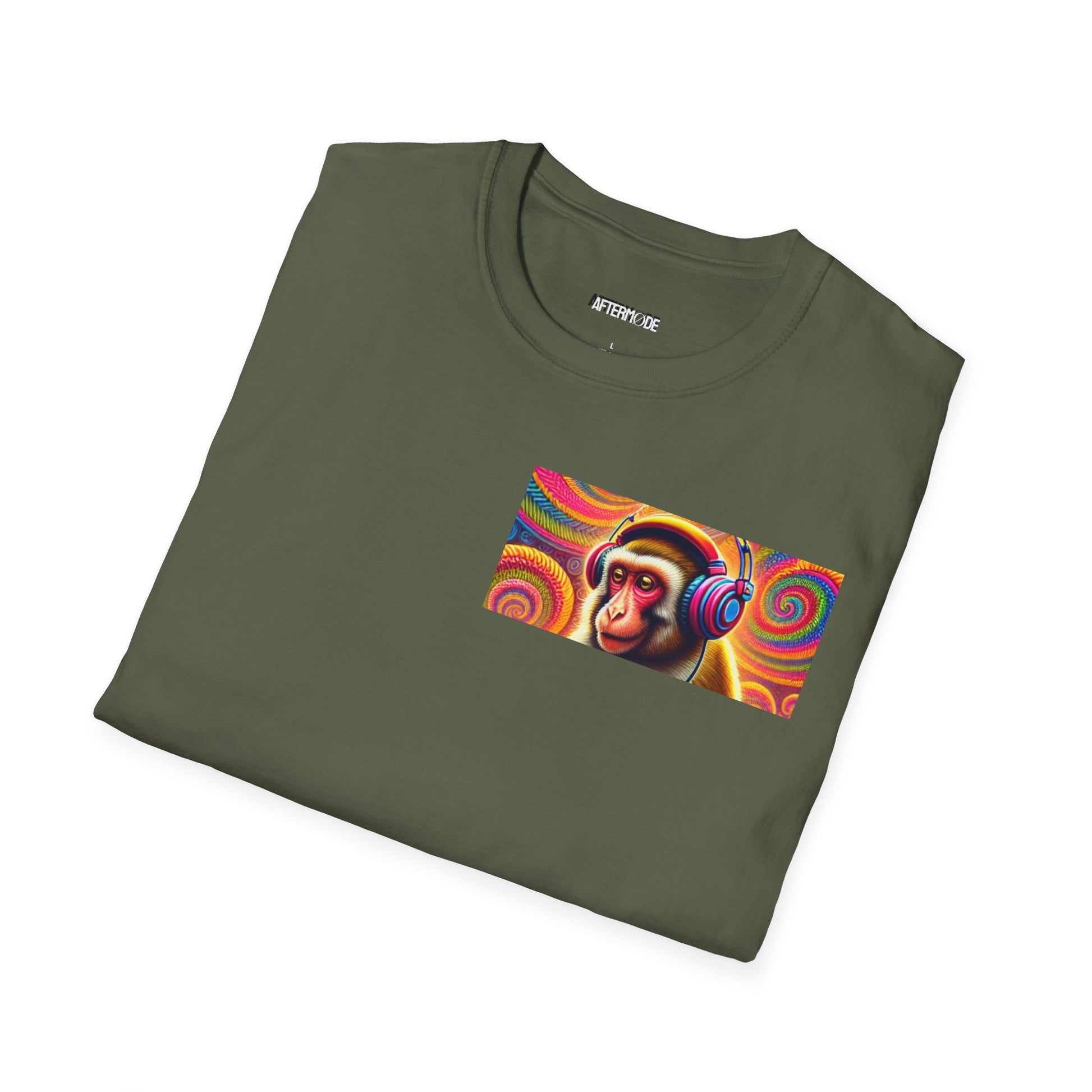 Psychedelic Monkey DJ Unisex Tee, Softstyle Graphic Shirt for Music Lovers, Festival Gear, Funky Party Outfit, Fun Gift Idea