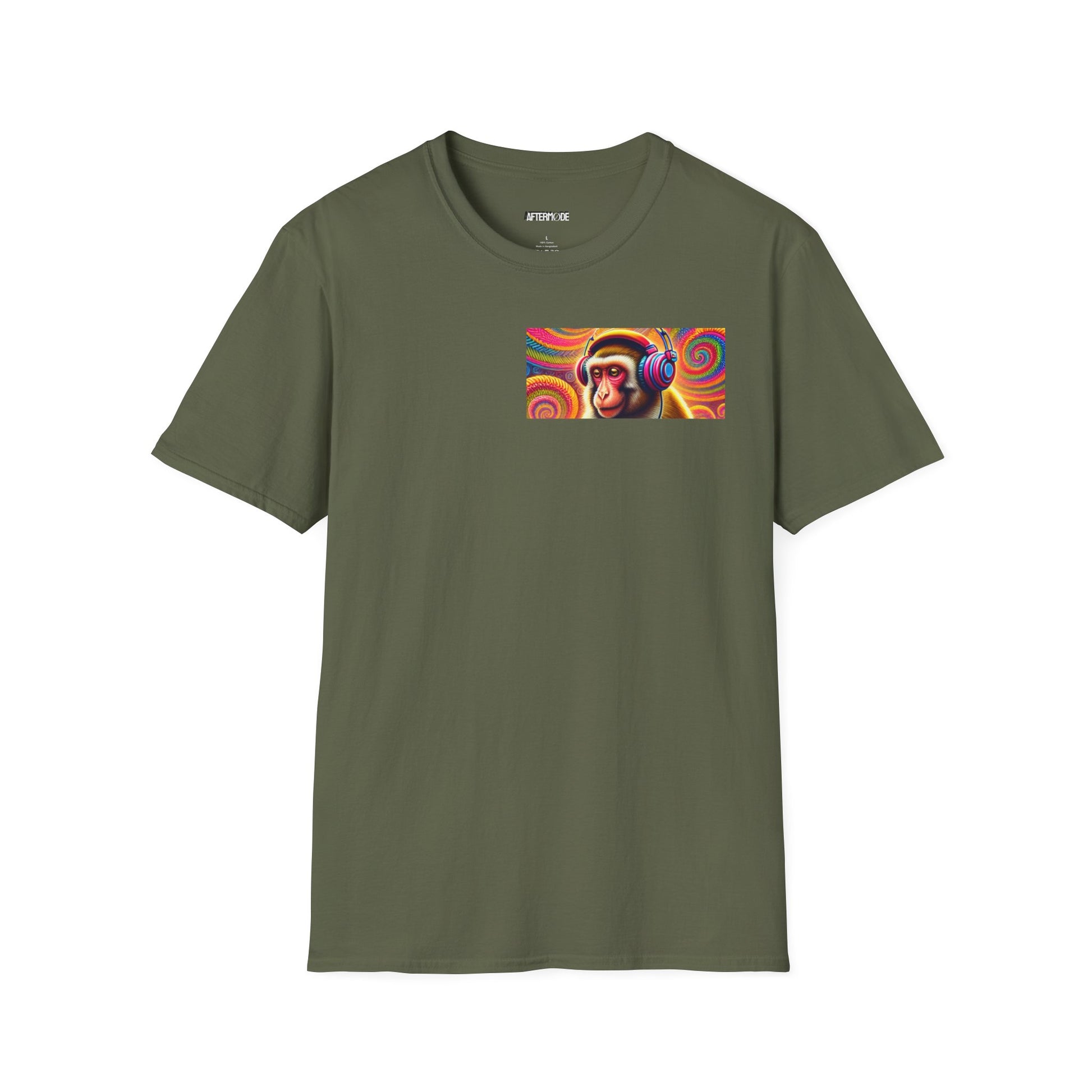 Psychedelic Monkey DJ Unisex Tee, Softstyle Graphic Shirt for Music Lovers, Festival Gear, Funky Party Outfit, Fun Gift Idea