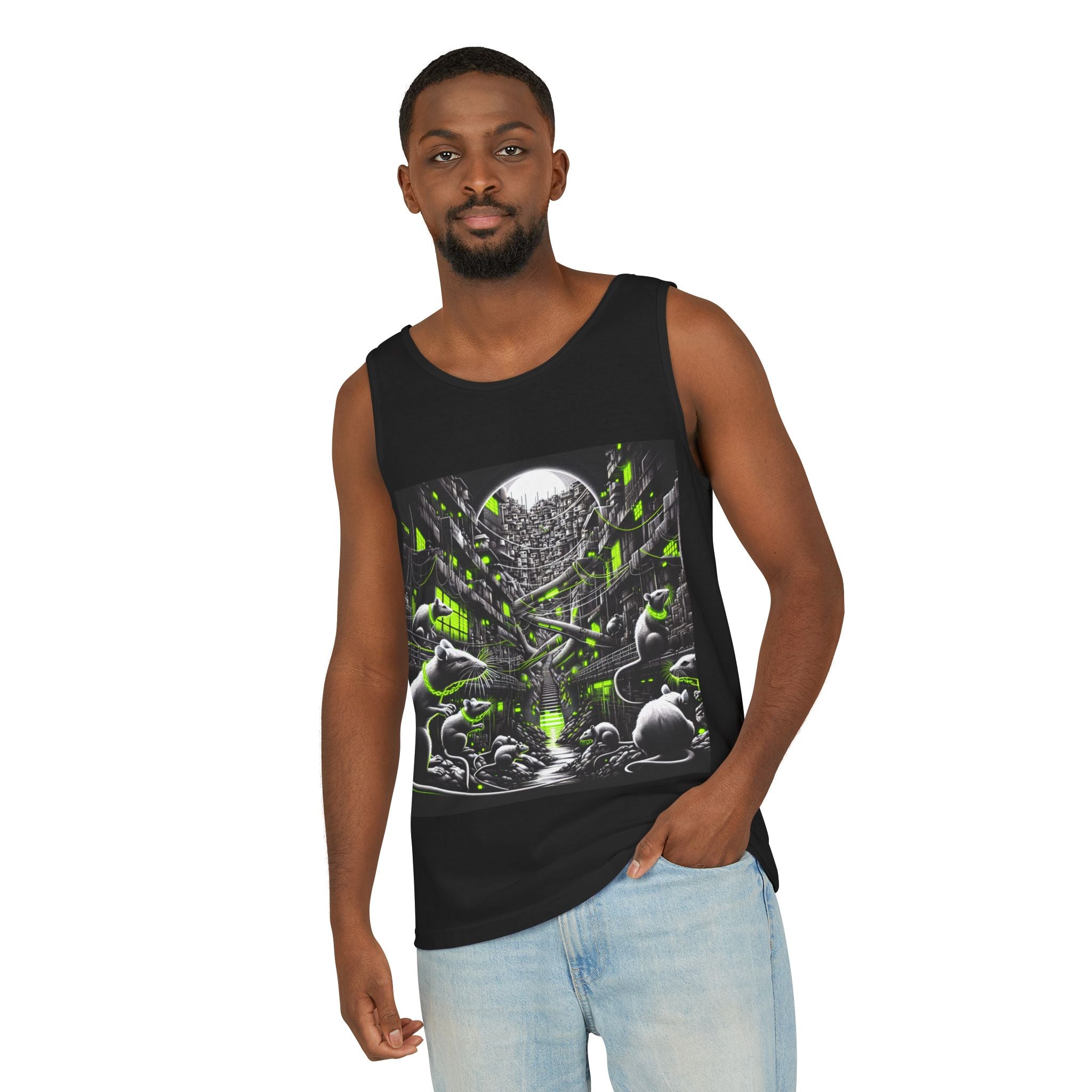 Urban Nightscape Tank Top, Unisex Shirt for Casual Wear, Street Art Style, Perfect for Festivals, Gifts for Art Lovers