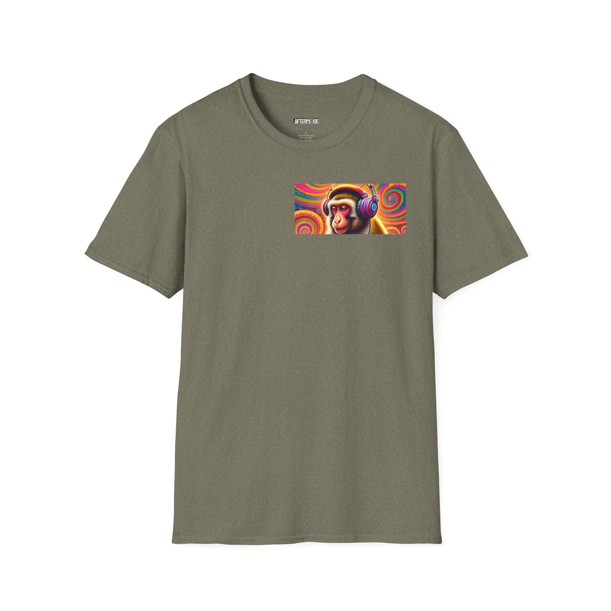 Psychedelic Monkey DJ Unisex Tee, Softstyle Graphic Shirt for Music Lovers, Festival Gear, Funky Party Outfit, Fun Gift Idea