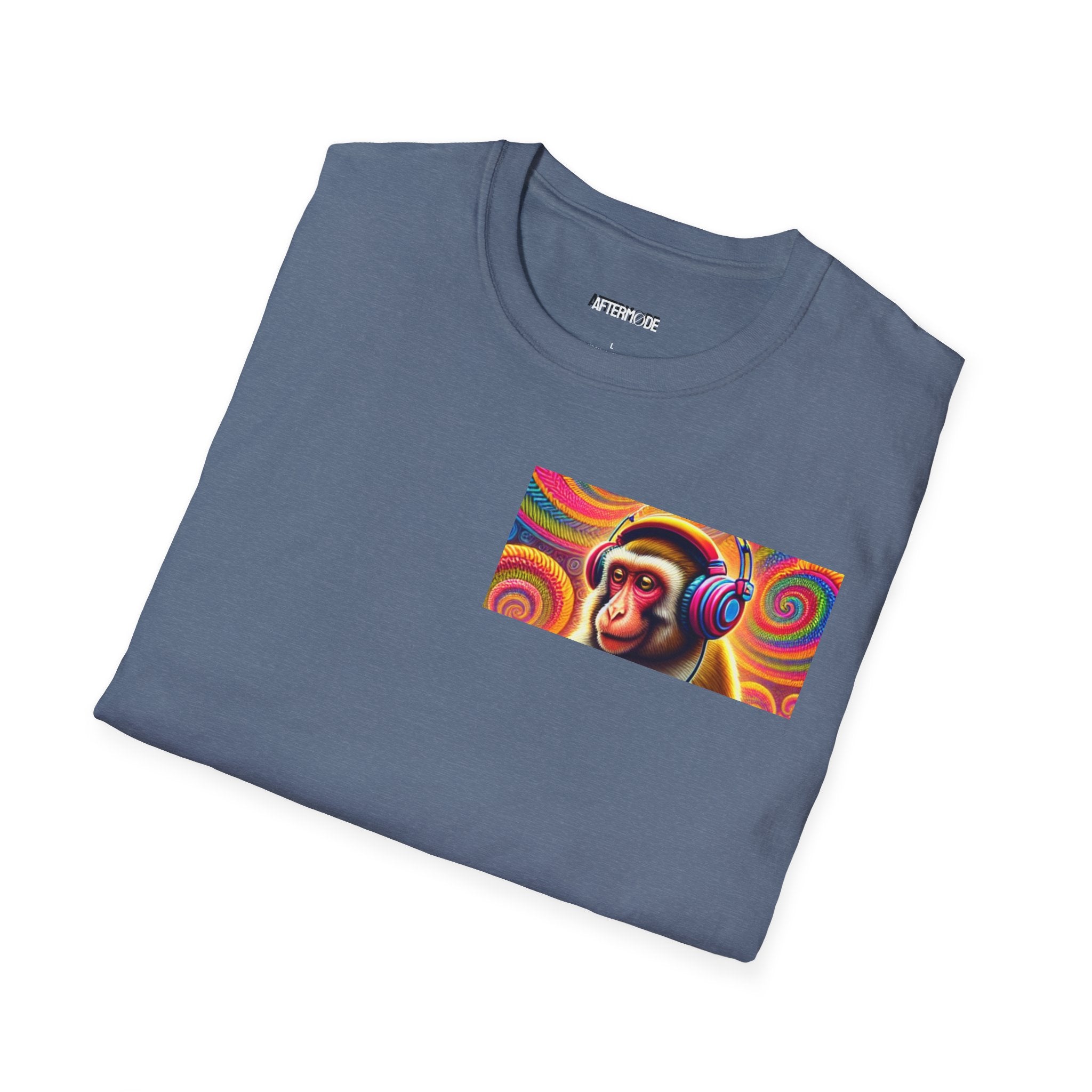 Psychedelic Monkey DJ Unisex Tee, Softstyle Graphic Shirt for Music Lovers, Festival Gear, Funky Party Outfit, Fun Gift Idea