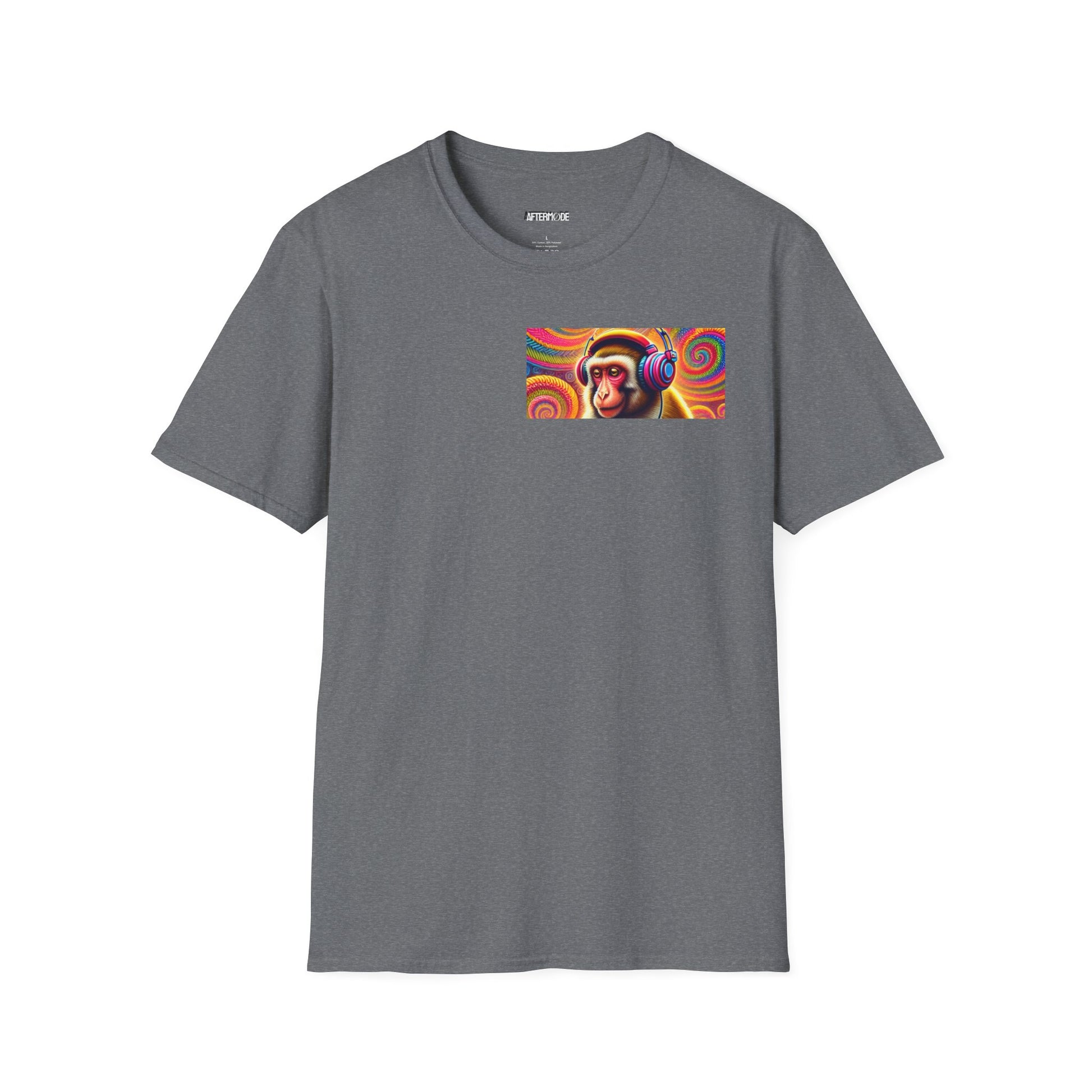 Psychedelic Monkey DJ Unisex Tee, Softstyle Graphic Shirt for Music Lovers, Festival Gear, Funky Party Outfit, Fun Gift Idea