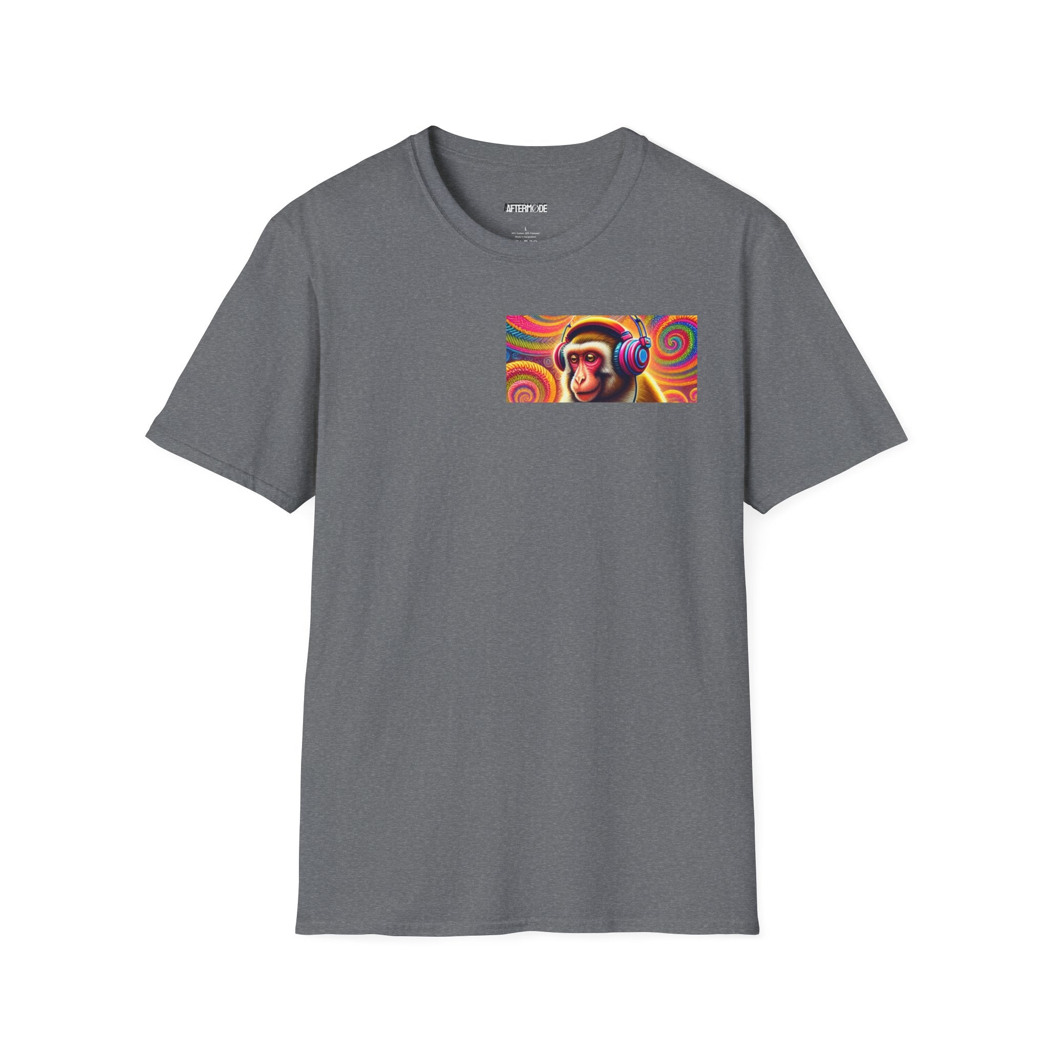 Psychedelic Monkey DJ Unisex Tee, Softstyle Graphic Shirt for Music Lovers, Festival Gear, Funky Party Outfit, Fun Gift Idea