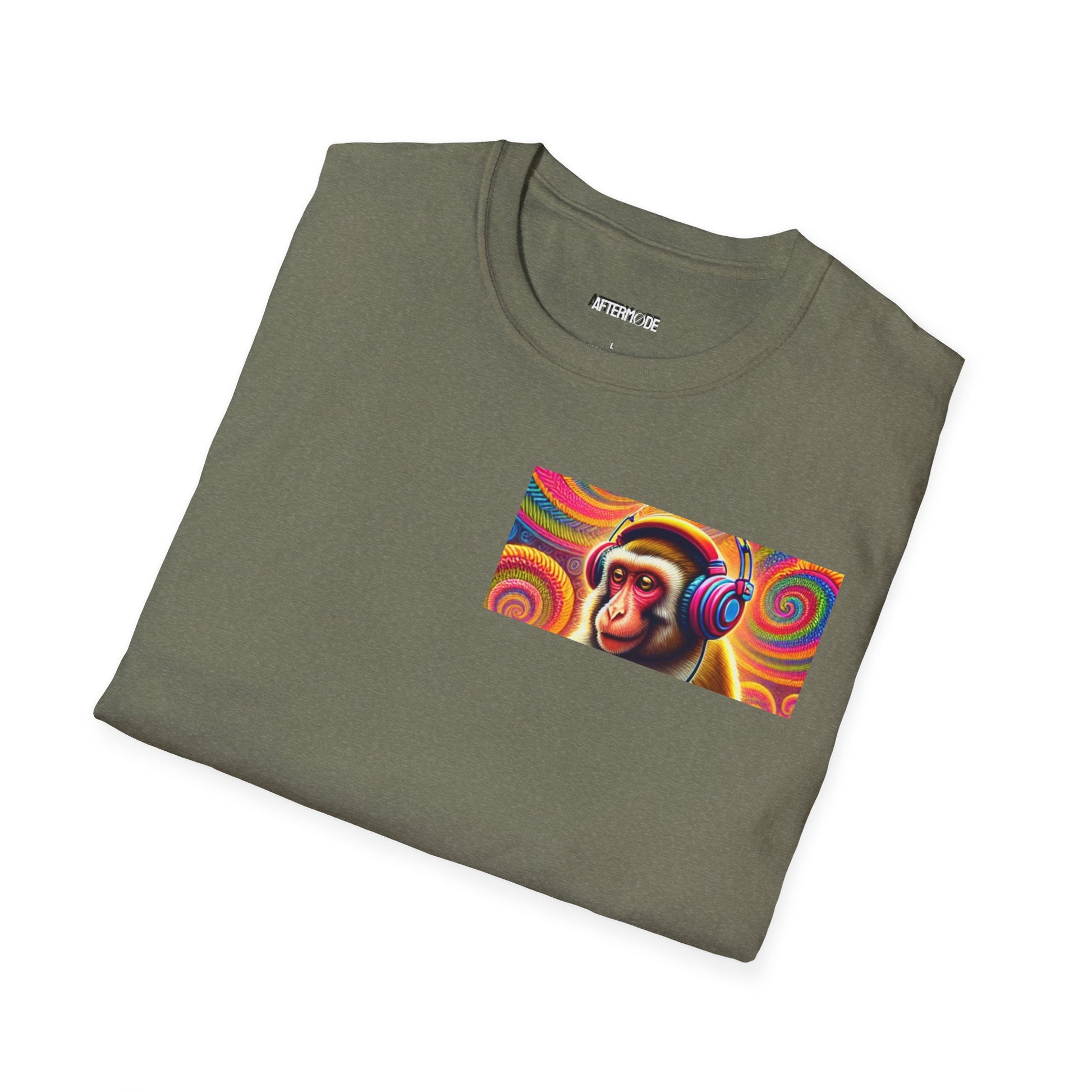 Psychedelic Monkey DJ Unisex Tee, Softstyle Graphic Shirt for Music Lovers, Festival Gear, Funky Party Outfit, Fun Gift Idea