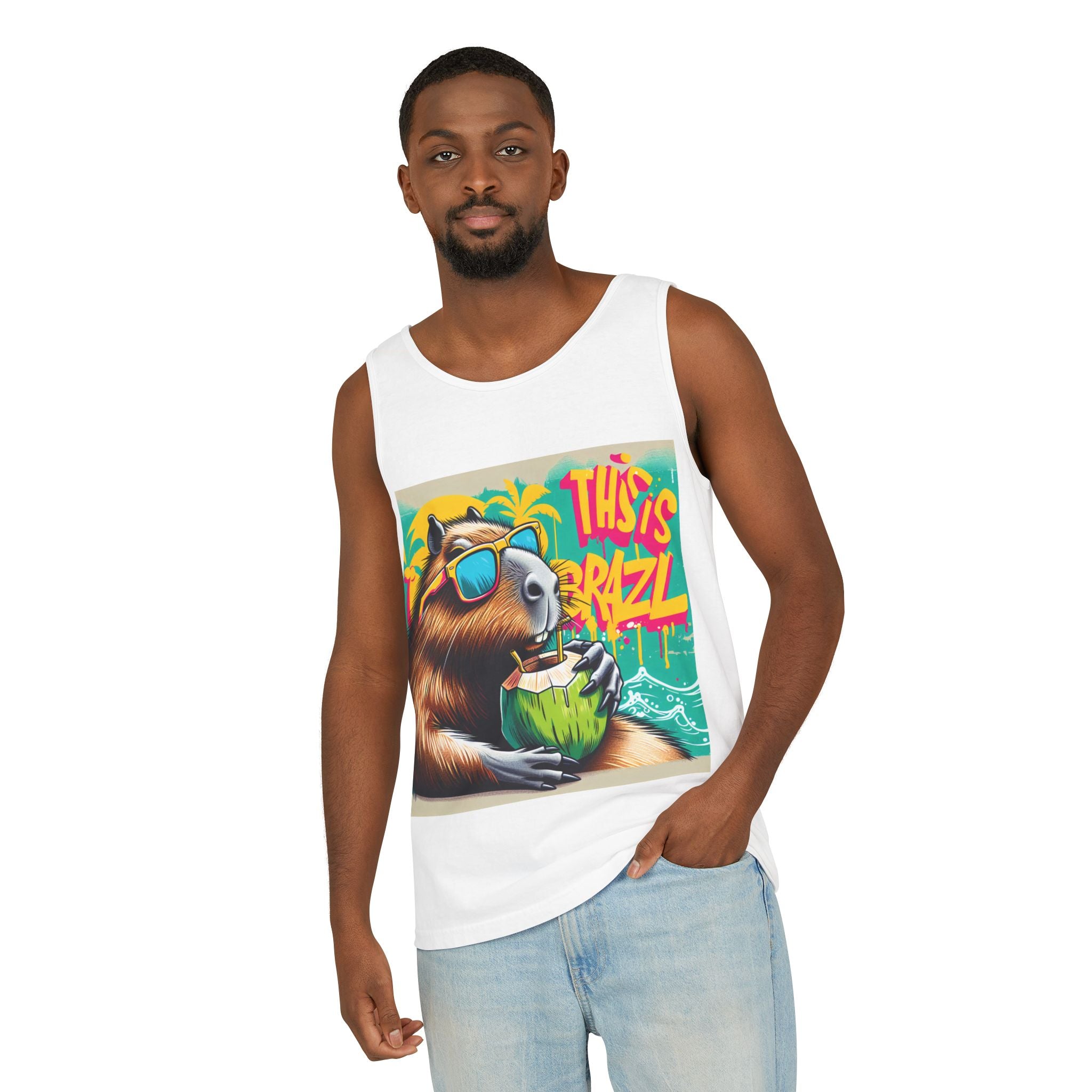 Chill Vibe CapybaraTank Top with Fun Bear Design, Summer Shirt, Beachwear, Vacation Essential, Gift for Him/Her