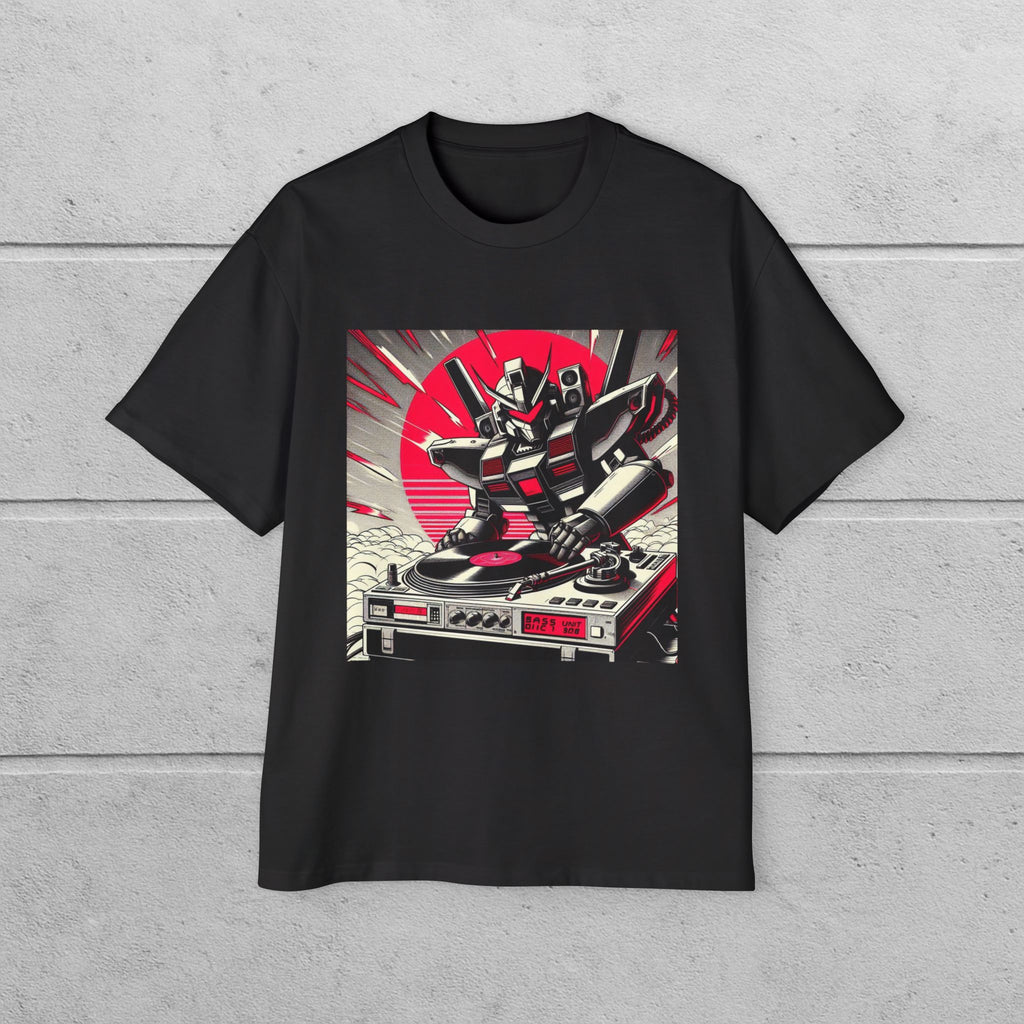 Retro 90s mecha pilot spinning vinyl, Oversized Shirt, Streetwear Style, Gift for Him, Music Lovers, Casual Outfit, Summer Essentials, High Quality