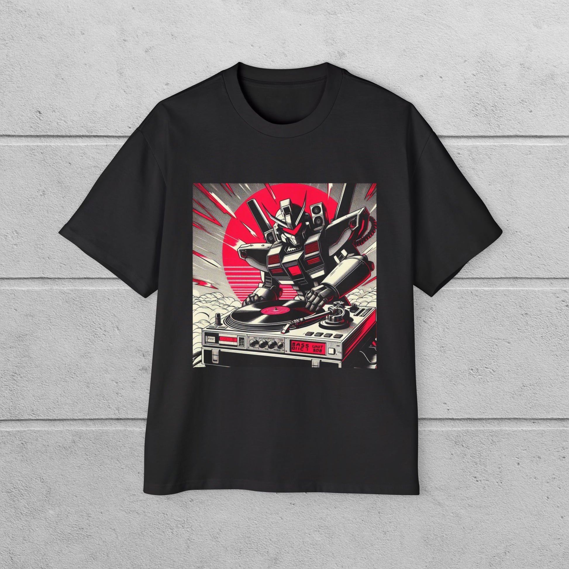 Retro 90s mecha pilot spinning vinyl, Oversized Shirt, Streetwear Style, Gift for Him, Music Lovers, Casual Outfit, Summer Essentials, High Quality