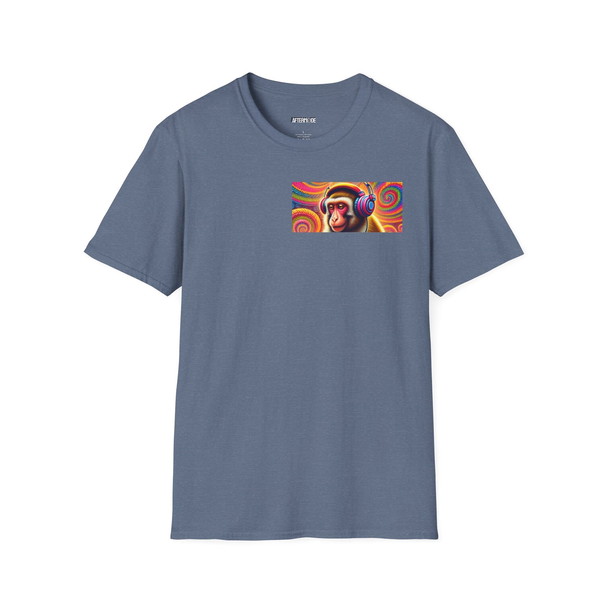 Psychedelic Monkey DJ Unisex Tee, Softstyle Graphic Shirt for Music Lovers, Festival Gear, Funky Party Outfit, Fun Gift Idea