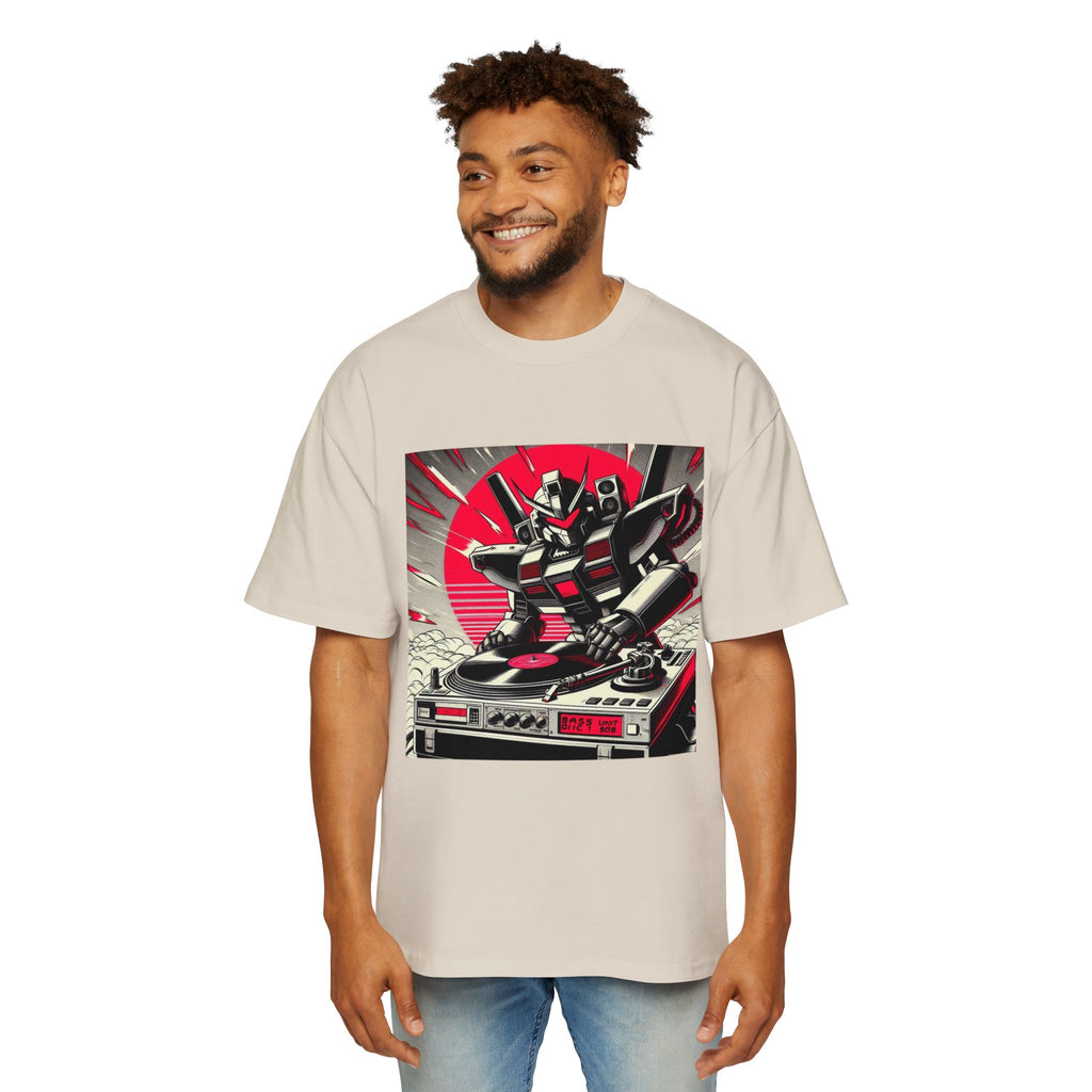 Retro 90s mecha pilot spinning vinyl, Oversized Shirt, Streetwear Style, Gift for Him, Music Lovers, Casual Outfit, Summer Essentials, High Quality