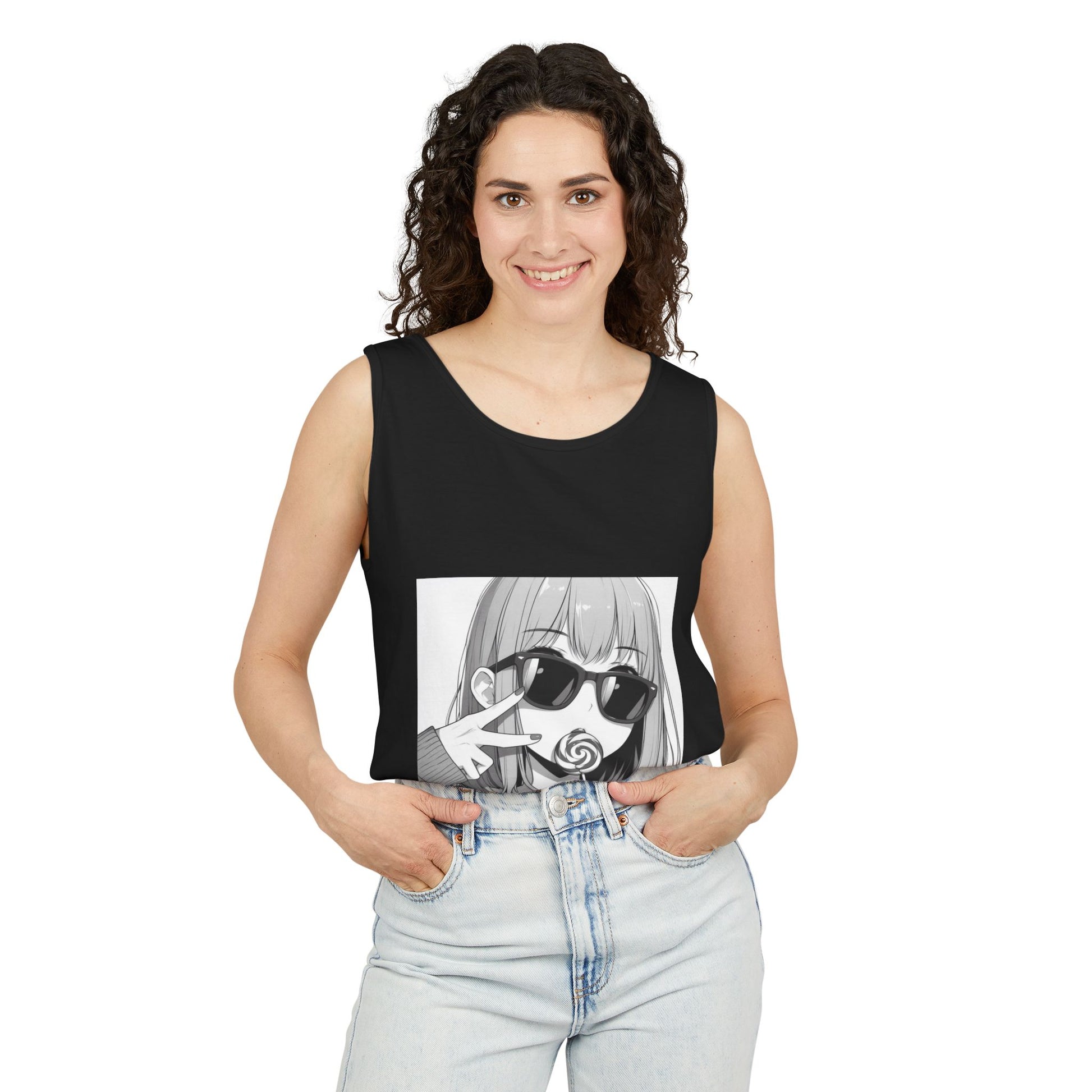 Chic Graphic Tank Top, Summer Style Tee, Casual Wear, Anime Lover Gift, Trendy Beachwear, Relaxed Fit Top