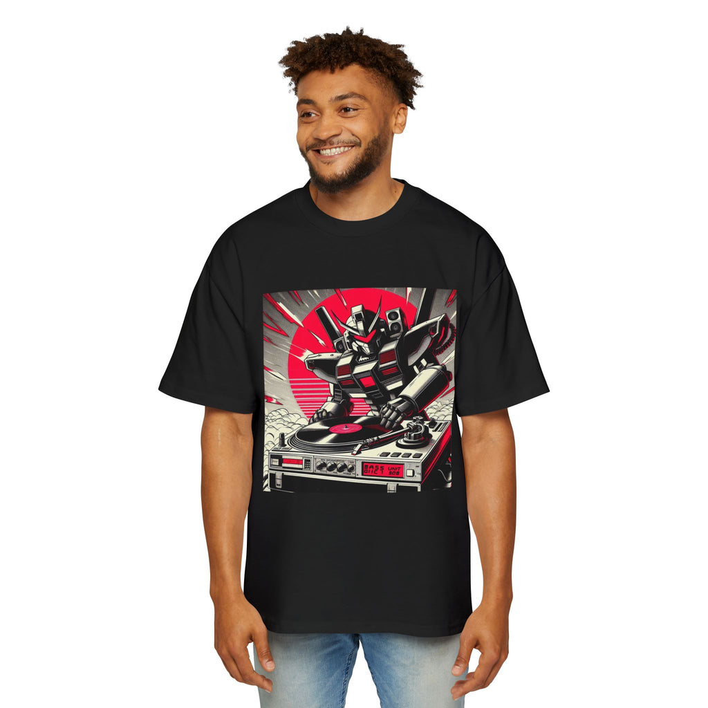 Retro 90s mecha pilot spinning vinyl, Oversized Shirt, Streetwear Style, Gift for Him, Music Lovers, Casual Outfit, Summer Essentials, High Quality