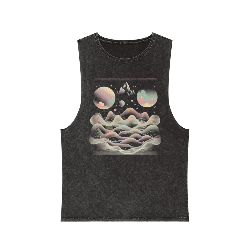 Cosmic Wave Unisex Stonewash Tank Top | Boho Beachwear, Retro Graphic Tee, Festival Outfit, Summer Essential, Casual Lounge Top