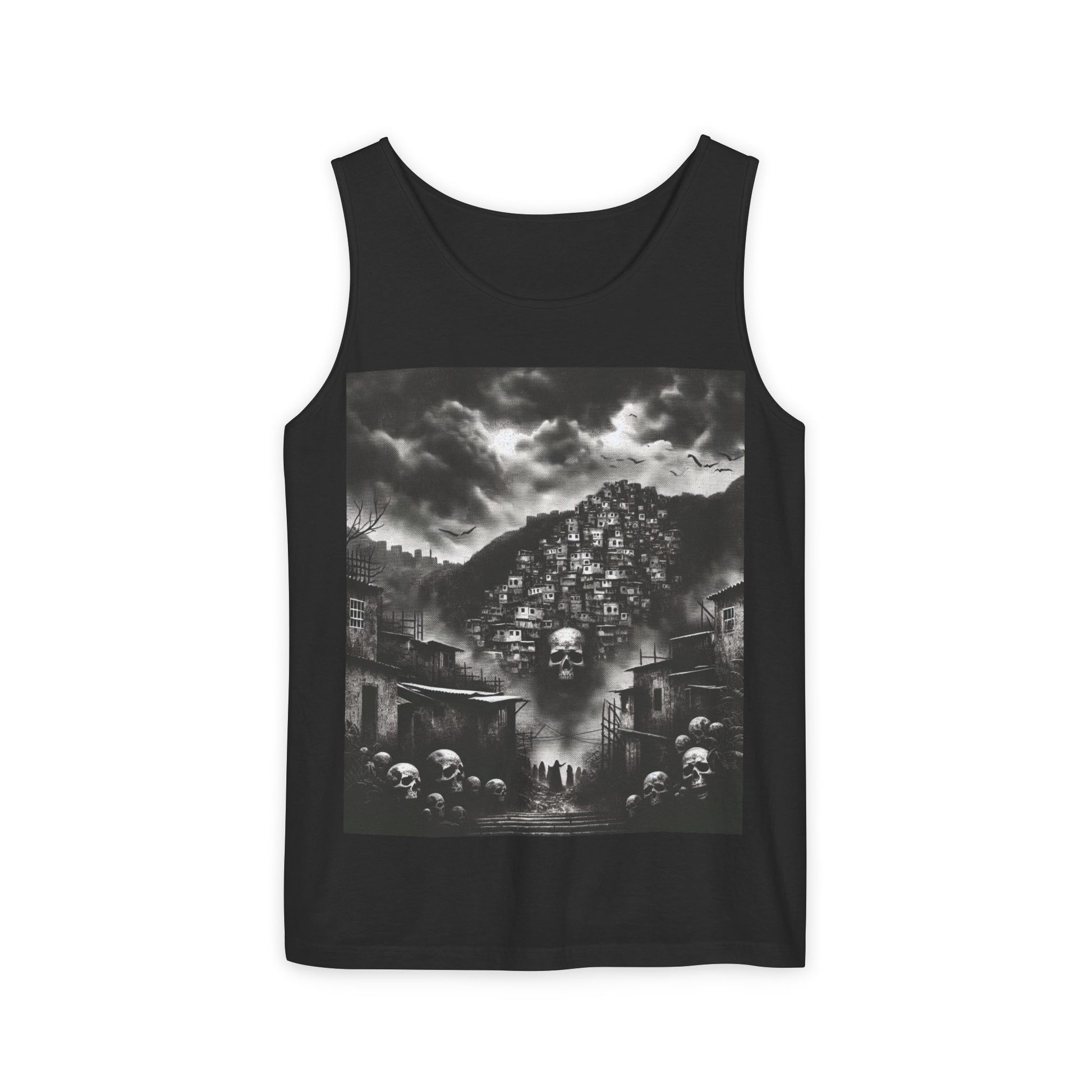Gothic Favela Art Tank Top, Unisex Graphic Tank, Spooky Summer Wear, Alternative Fashion, Festival Outfit, Halloween Apparel