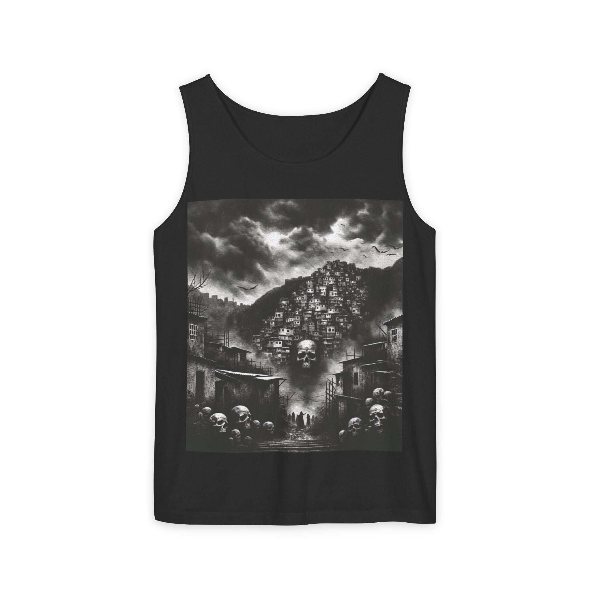 Gothic Favela Art Tank Top, Unisex Graphic Tank, Spooky Summer Wear, Alternative Fashion, Festival Outfit, Halloween Apparel