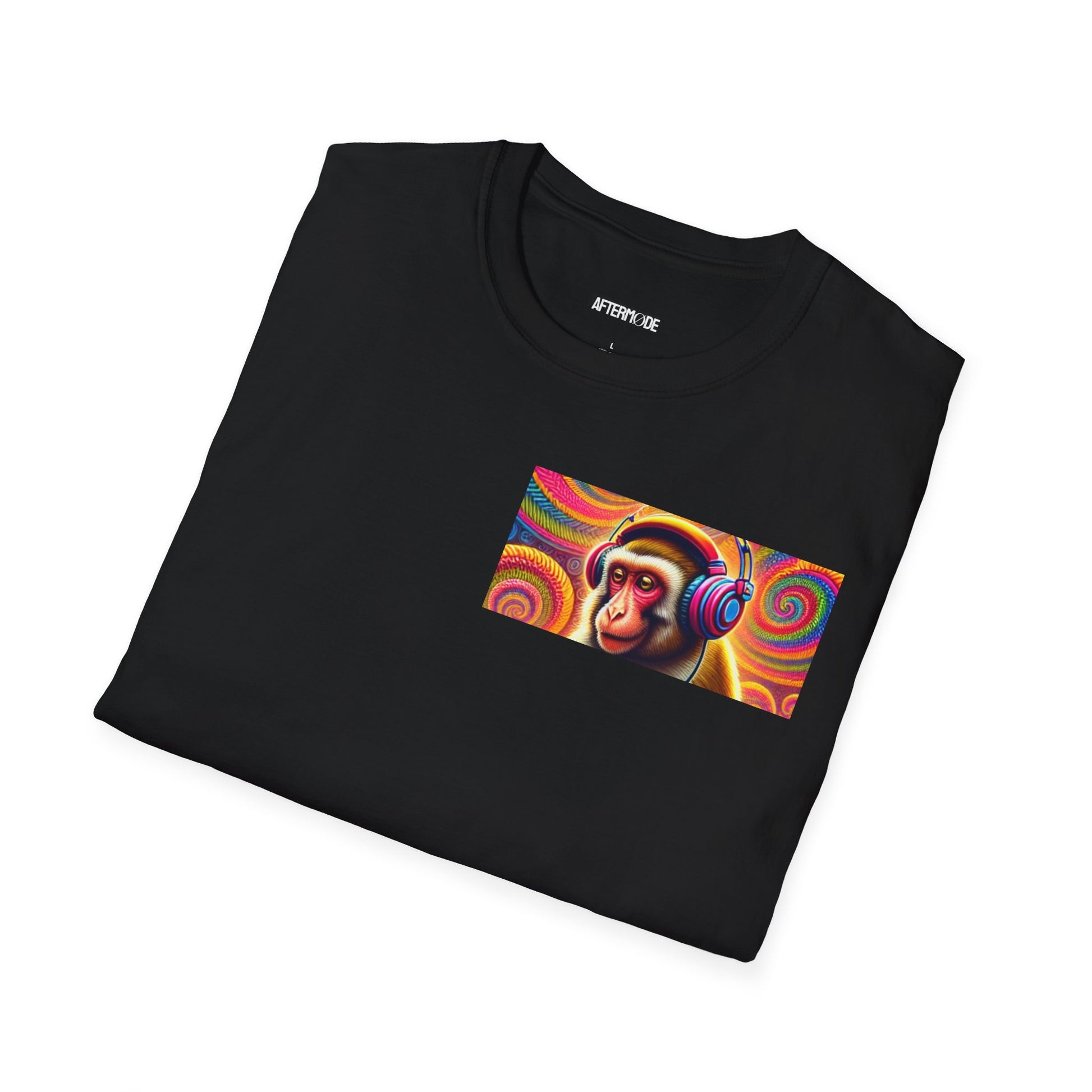 Psychedelic Monkey DJ Unisex Tee, Softstyle Graphic Shirt for Music Lovers, Festival Gear, Funky Party Outfit, Fun Gift Idea