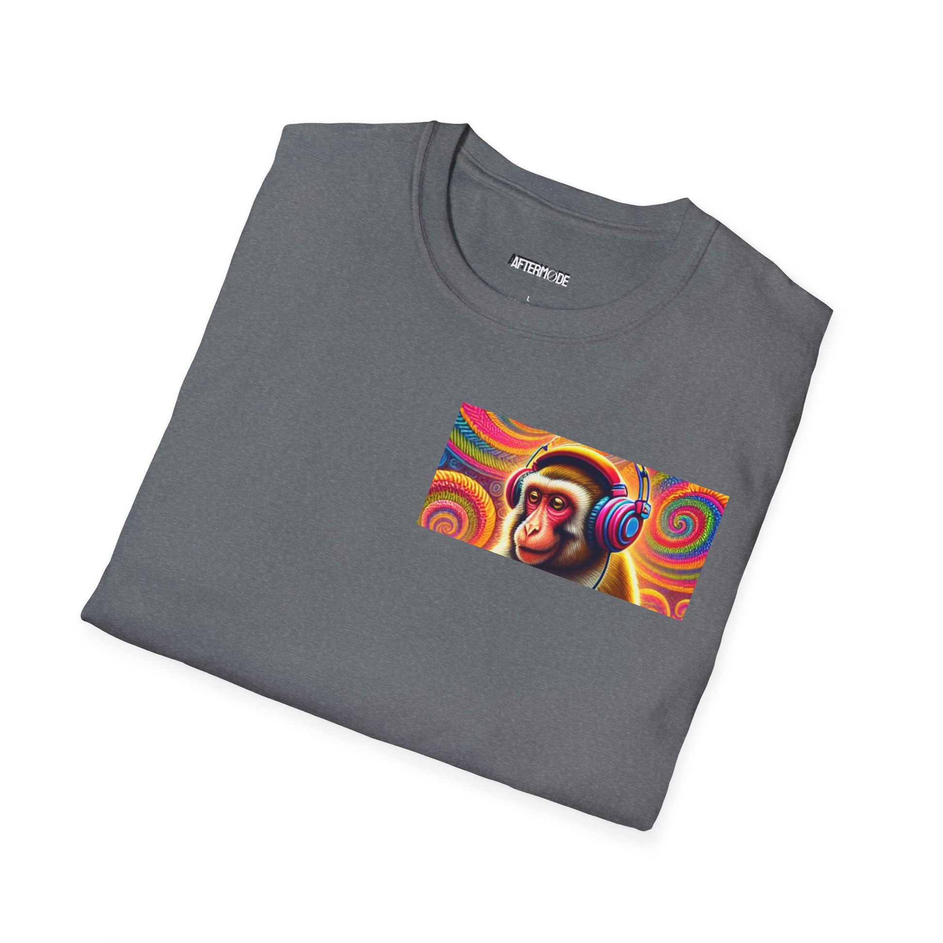 Psychedelic Monkey DJ Unisex Tee, Softstyle Graphic Shirt for Music Lovers, Festival Gear, Funky Party Outfit, Fun Gift Idea