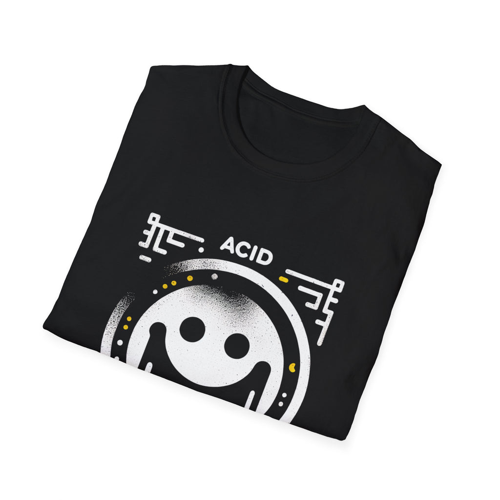 Acid Clam Graphic T-Shirt, Unisex Softstyle Tee, Retro Vibe Shirt, Tech-Inspired Apparel, Streetwear Gift, Music Festival Top