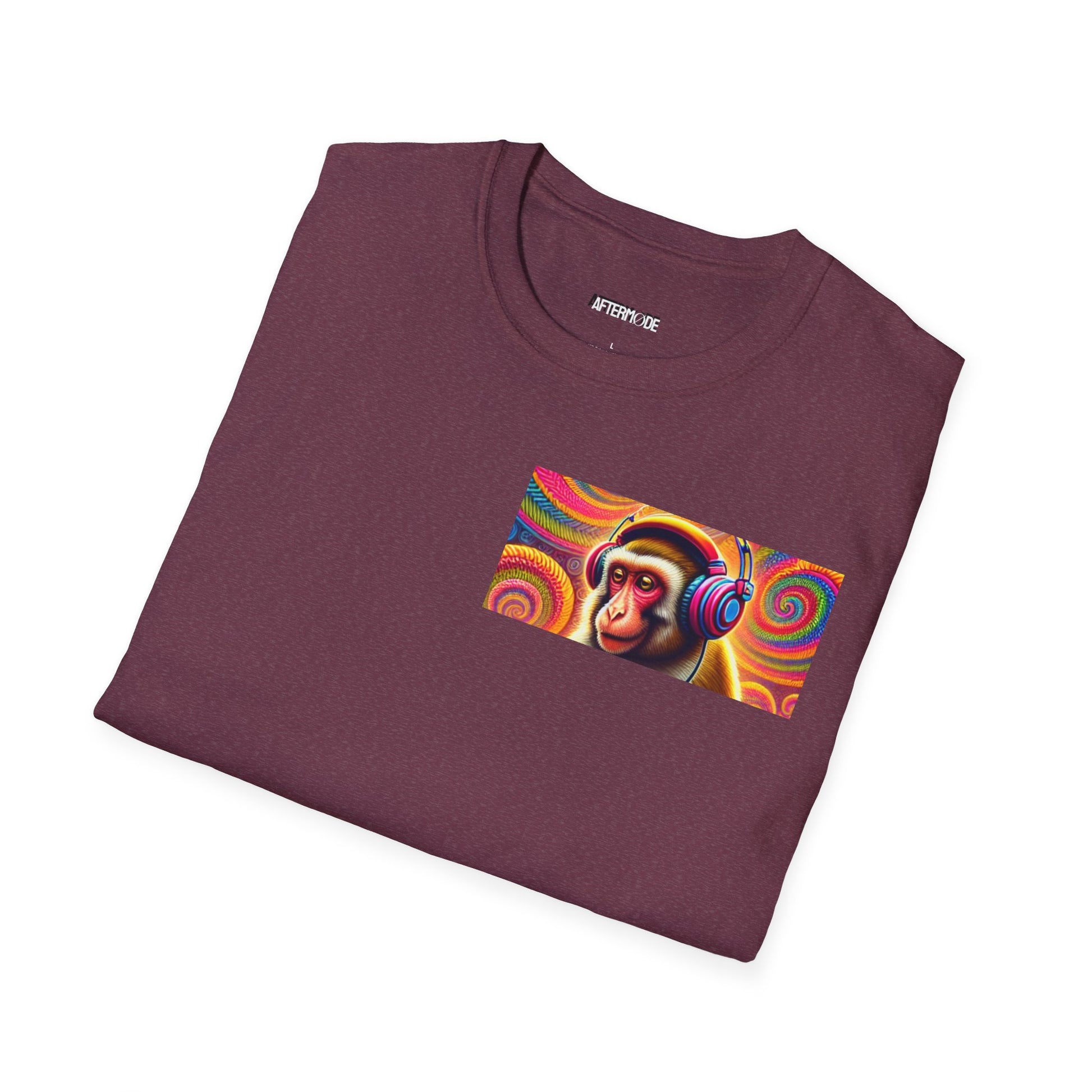 Psychedelic Monkey DJ Unisex Tee, Softstyle Graphic Shirt for Music Lovers, Festival Gear, Funky Party Outfit, Fun Gift Idea