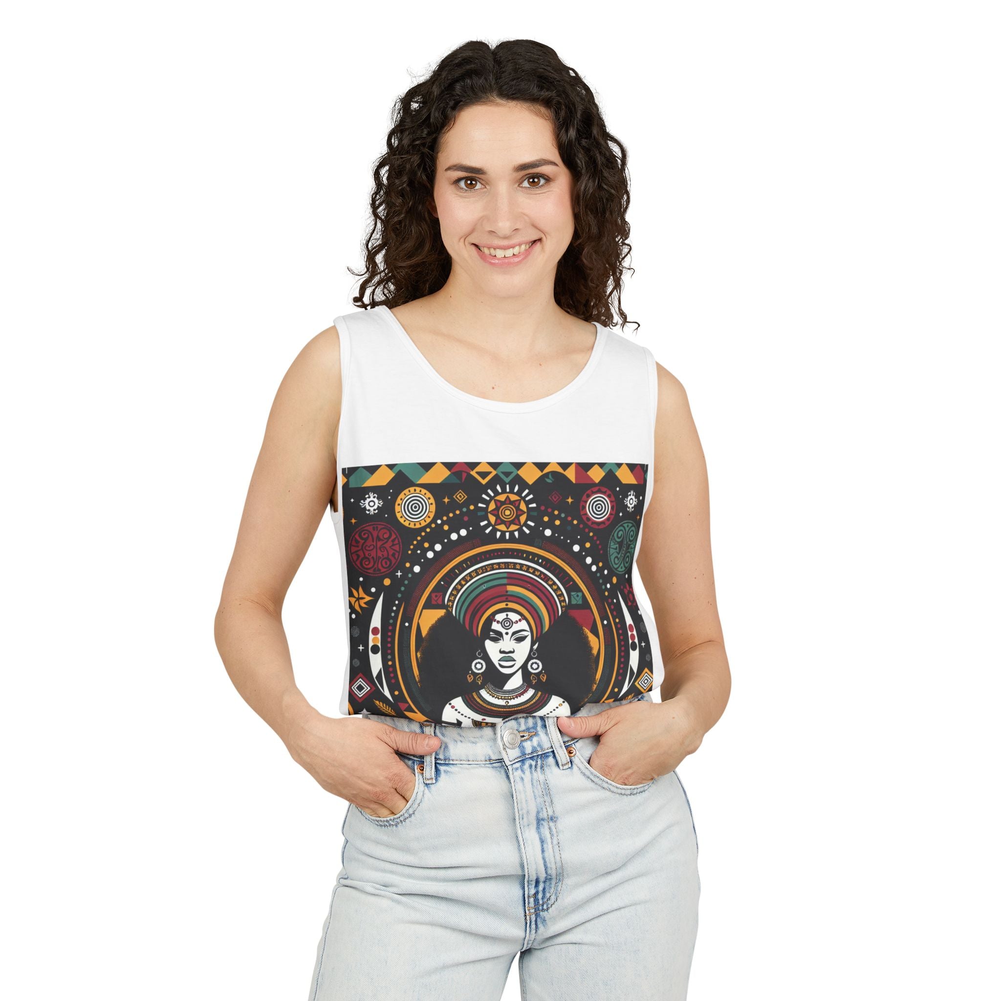 Vibrant Afro Art Tank Top for Free Spirits, Boho Style, Summer Wear, Festival Outfit, Yoga Top, Gift for Her